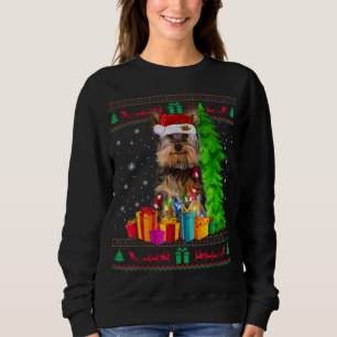Yorkie Julgran Light Santa Hat Hund älskare Sw T Shirt