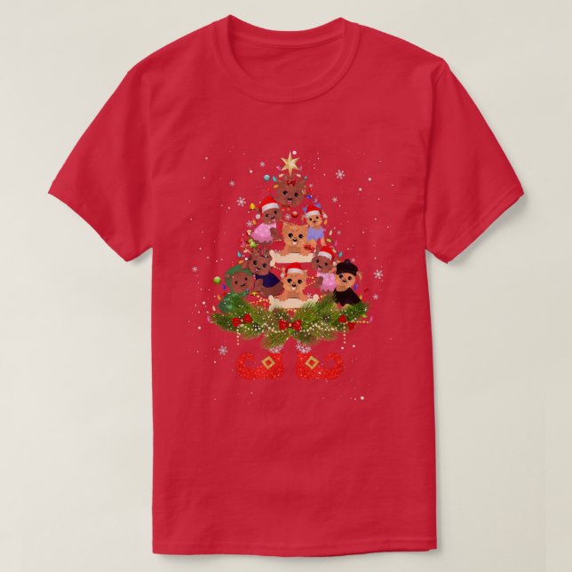 Yorkie Julgran Ljus Cute Santa Hat Hund Lo T Shirt (Design framsida)