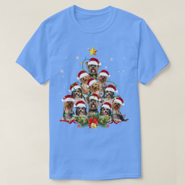 Yorkie Julgran Ljus Santa Hat Julafton Yorkie T Shirt (Design framsida)