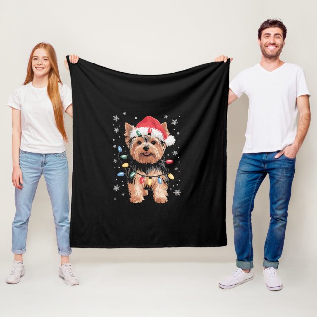 Yorkie julhund lång julpresent fleecefilt (På plats)