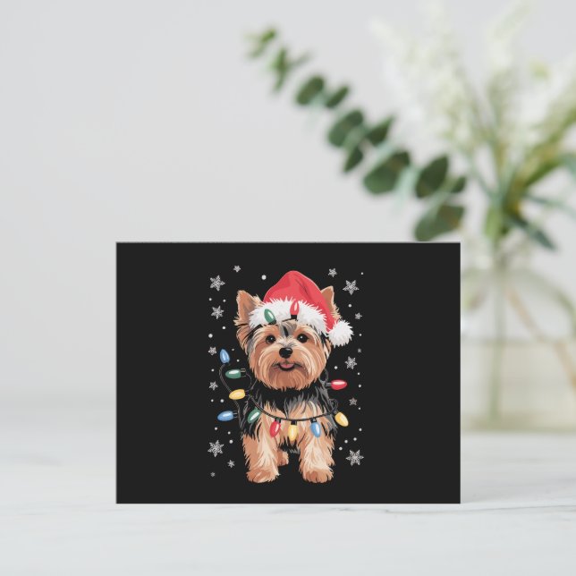 Yorkie julhund lång julpresent helg vykort (Stående Fram)