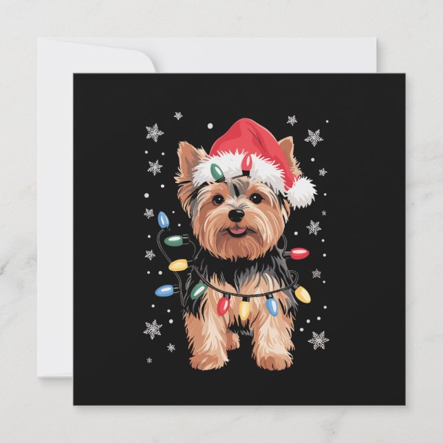 Yorkie julhund lång julpresent julkort (Framsida)