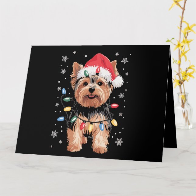 Yorkie julhund lång julpresent kort (Gul blomma)