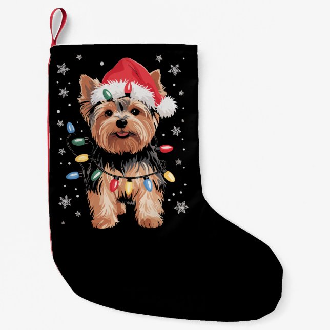 Yorkie julhund lång julpresent liten julstrumpa (Framsidan)