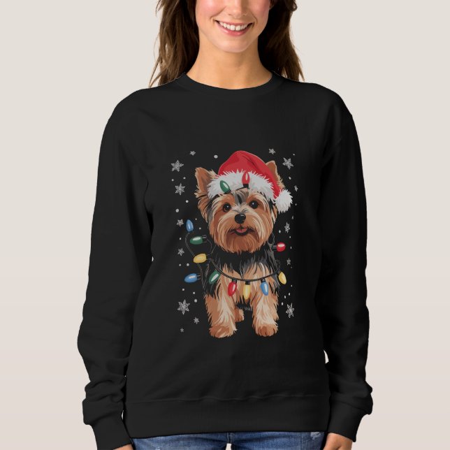 Yorkie julhund lång julpresent t shirt (Framsida)