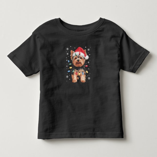 Yorkie julhund lång julpresent t shirt (Framsida)