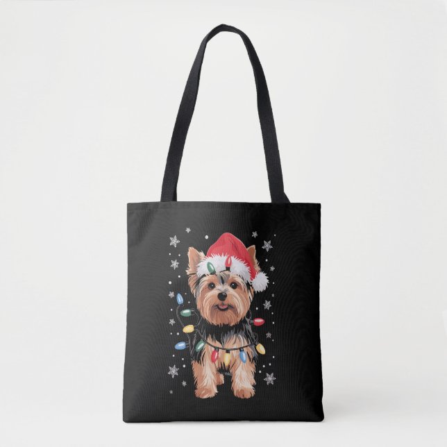 Yorkie julhund lång julpresent tygkasse (Framsida)