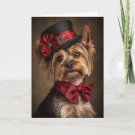 Yorkie Julkort Elegant Viktoriansk Hund Helgkort