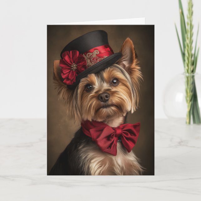 Yorkie Julkort Elegant Viktoriansk Hund Helgkort (Framsida)