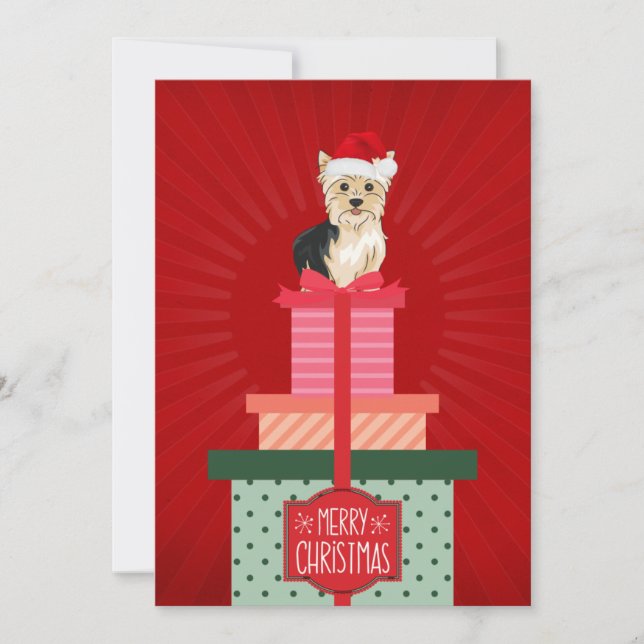 Yorkie julpresenter God Jul Hund  Julkort (Framsida)
