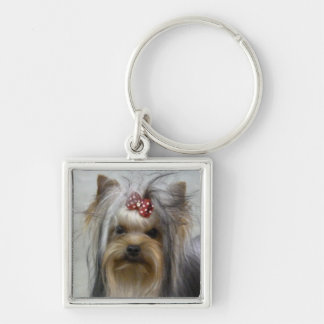 Yorkie Keychain Fyrkantig Silverfärgad Nyckelring