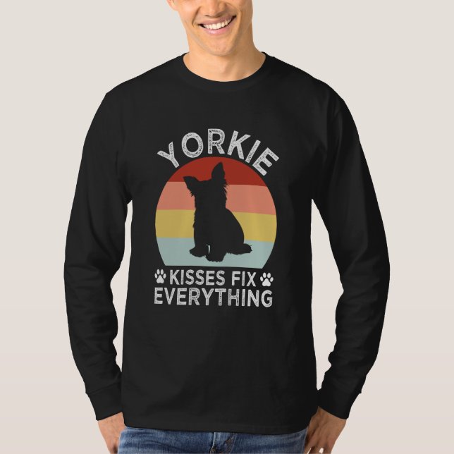 Yorkie Kisses Fix Everything Yorkshire Terrier Hum T Shirt (Framsida)