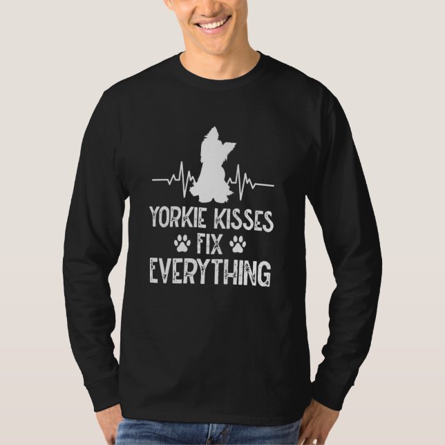 Yorkie Kisses Fix Everything Yorkshire Terrier Hum T Shirt (Framsida)