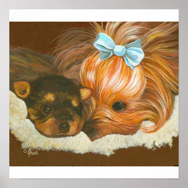 Yorkie Mamma med Baby Print Poster (Framsidan)