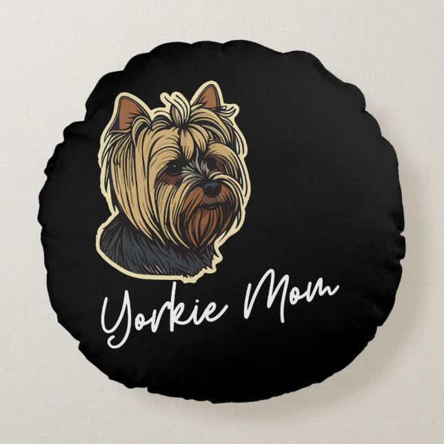 Yorkie Mamma Rund Kudde (Framsidan)