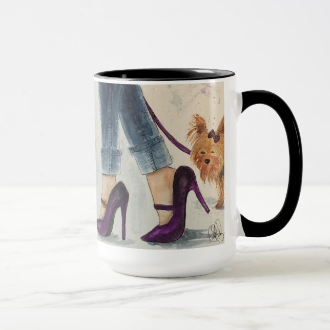 Yorkie & mugg för stilettvattenfärgdesign (Höger)