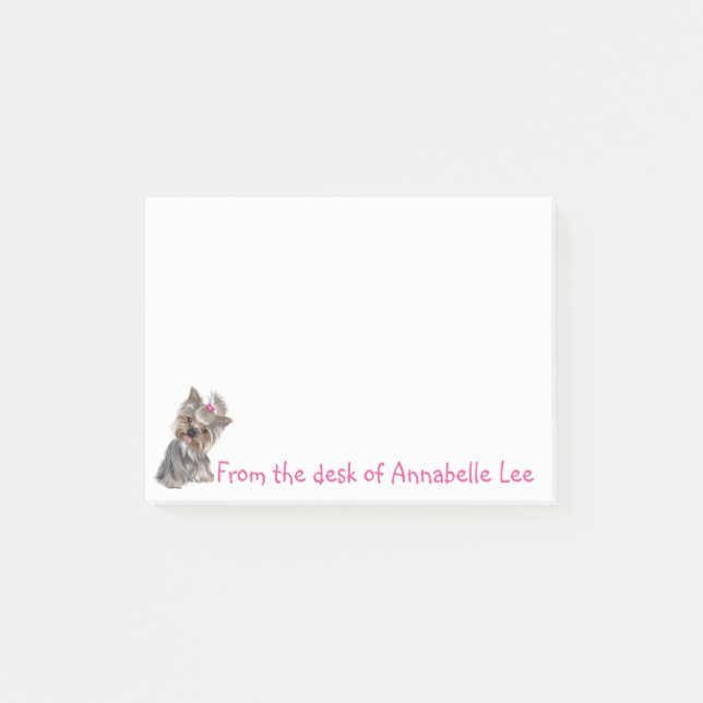 Yorkie noterar post-it block (Framsida)