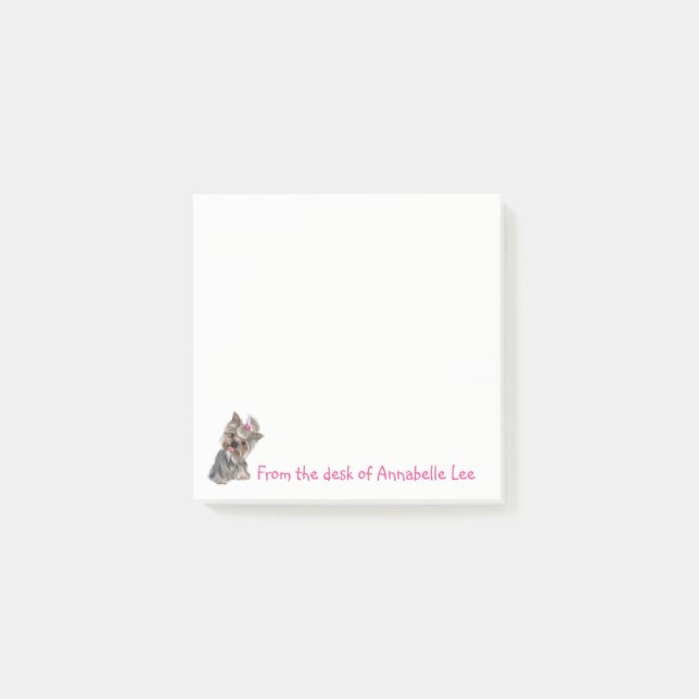 Yorkie noterar post-it block (Framsida)