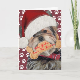 Yorkie önskar kyssar för jul helgkort