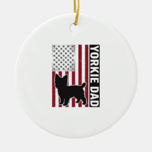 Yorkie Pappa Patriotisk Vintage Gravyr Hund T-Shir Julgransprydnad Keramik