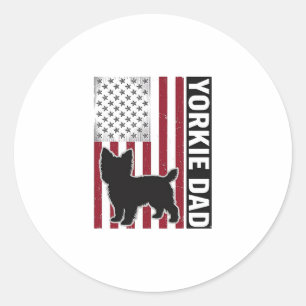 Yorkie Pappa Patriotisk Vintage Gravyr Hund T-Shir Runt Klistermärke