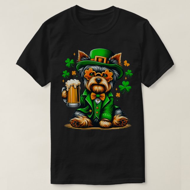 Yorkie Patricks Day Outfit for Älskare Hund T Shirt (Design framsida)