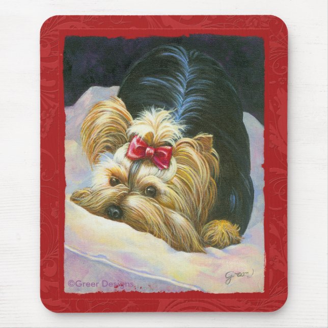 Yorkie Peekaboo Art Red Embossed Musmatta (Framsidan)