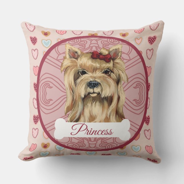 Yorkie Personalize Valentine Pillow Kudde (Framsida)