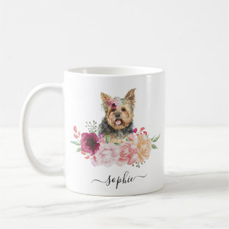 Yorkie Personlig Namn Blommigt Coffee Mugg