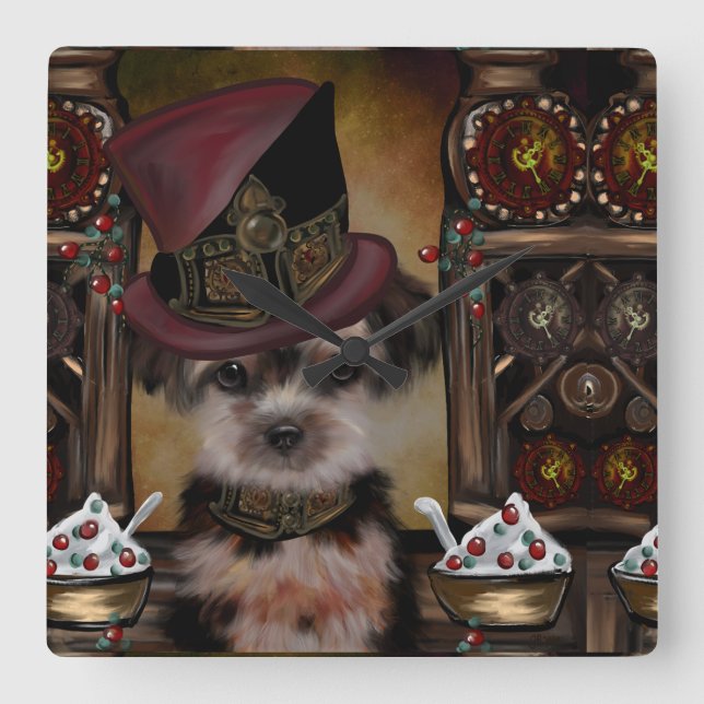 Yorkie Poo Fyrkantig Klocka (Framsida)
