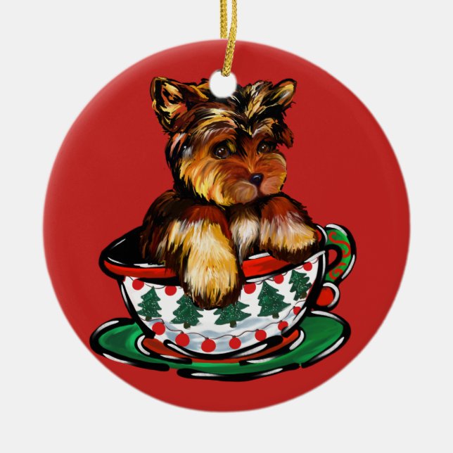 Yorkie Poo Julgransprydnad Keramik (Framsidan)