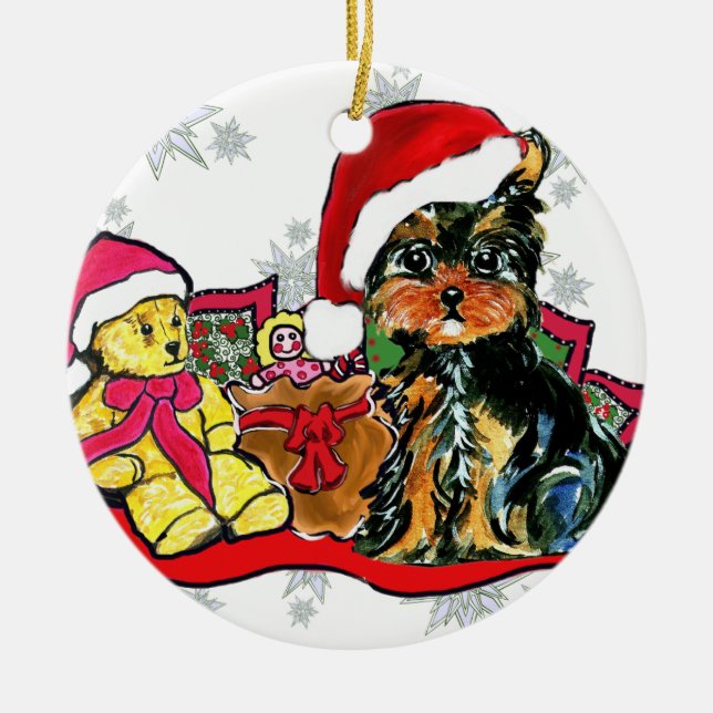 YORKIE POO JULGRANSPRYDNAD KERAMIK (Framsidan)