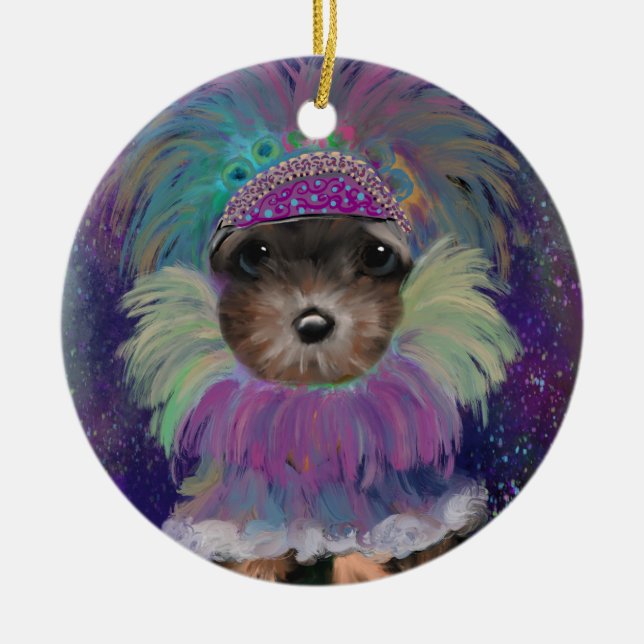 Yorkie Poo Julgransprydnad Keramik (Framsidan)