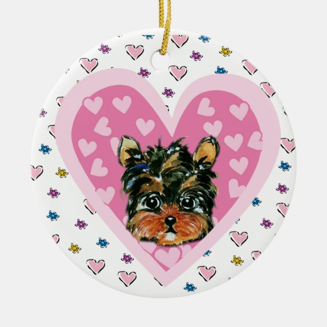 Yorkie Poo Julgransprydnad Keramik (Framsidan)