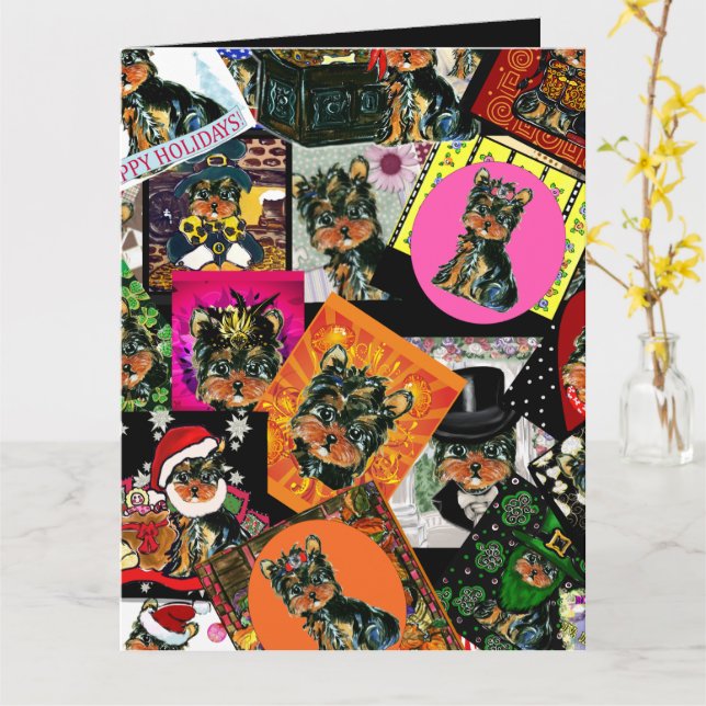 YORKIE POO KORT (Gul blomma)