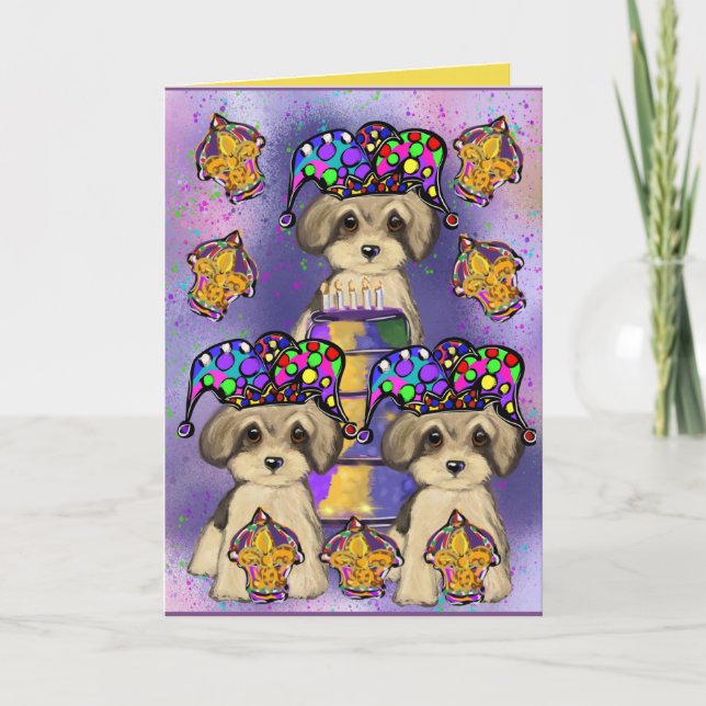 Yorkie Poo Mardi Gras Kort (Framsida)