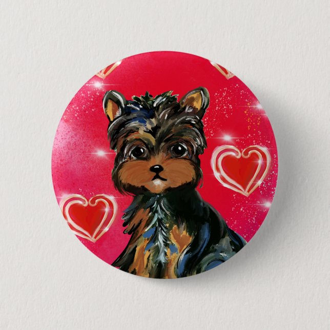 Yorkie Poo Valentine Knapp (Framsida)