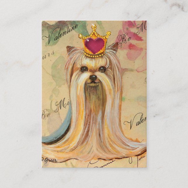 Yorkie Princess i Krona Redd Heart Visitkort (Framsida)