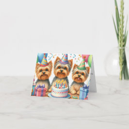 Yorkie Puppy Birthday Card med Party Hats Kort