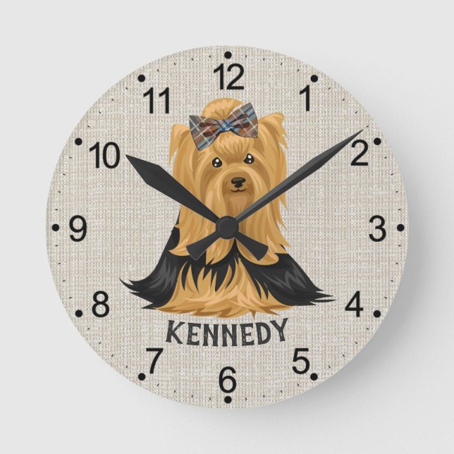 Yorkie Puppy | Hund Yorkshire Terrier Personlig Rund Klocka (Framsida)