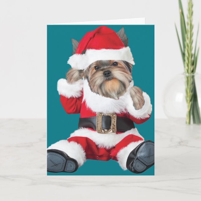 Yorkie Puppy Santa Helgkort (Framsida)