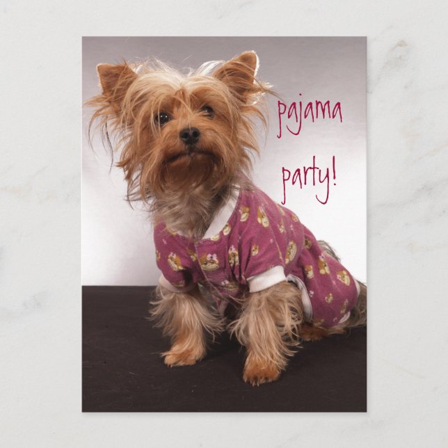 Yorkie Pyjamasparty Inbjudan Vykort (Framsida)