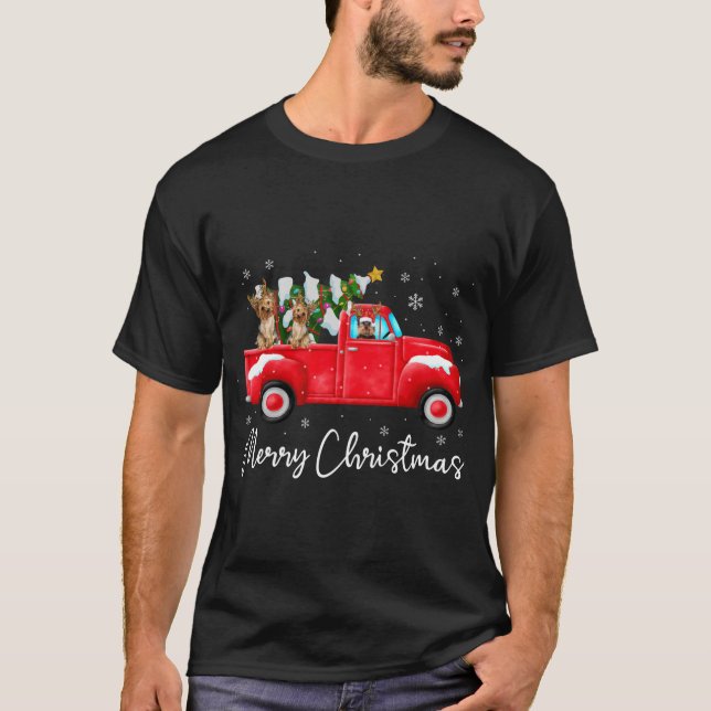 Yorkie Red Lastbil jul Santa Hat Hund Julafton T Shirt (Framsida)
