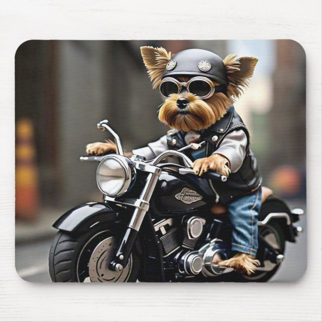 Yorkie Riding Motorcycle Mouse Pad Musmatta (Framsidan)