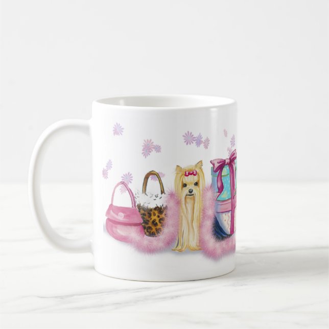 Yorkie Rosa Feather Boa-kaffe Kopp Mugg (Vänster)