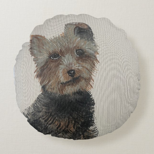 Yorkie Round Pillow Rund Kudde (Framsidan)