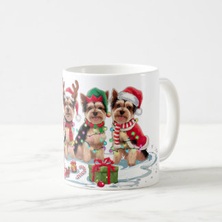 Yorkie Santa attantlers elf jul ljus Kaffemugg