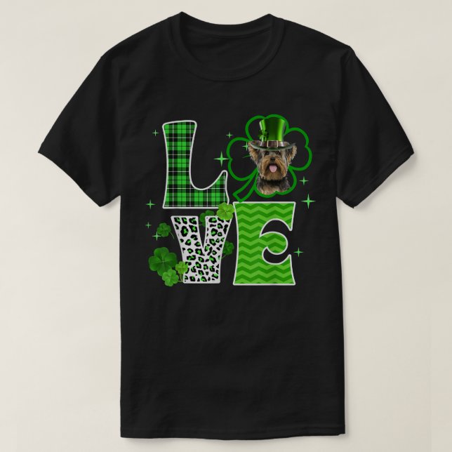 Yorkie Shamrock Lucky Klöver Irish St patricks day T Shirt (Design framsida)