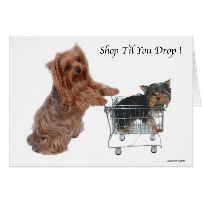 Yorkie Shop Til You Drop Hälsningskort (Framsidan Horizontal)