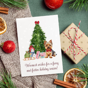 Yorkie skräcker jul önskemål Holiday Greetings Julkort